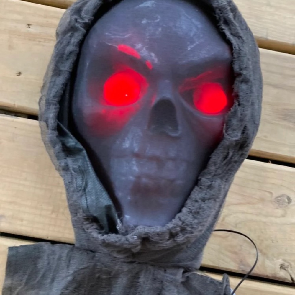 NWT XL Scary Talking Animated Haunted Hollow Hanging Dark Skeleton Skull